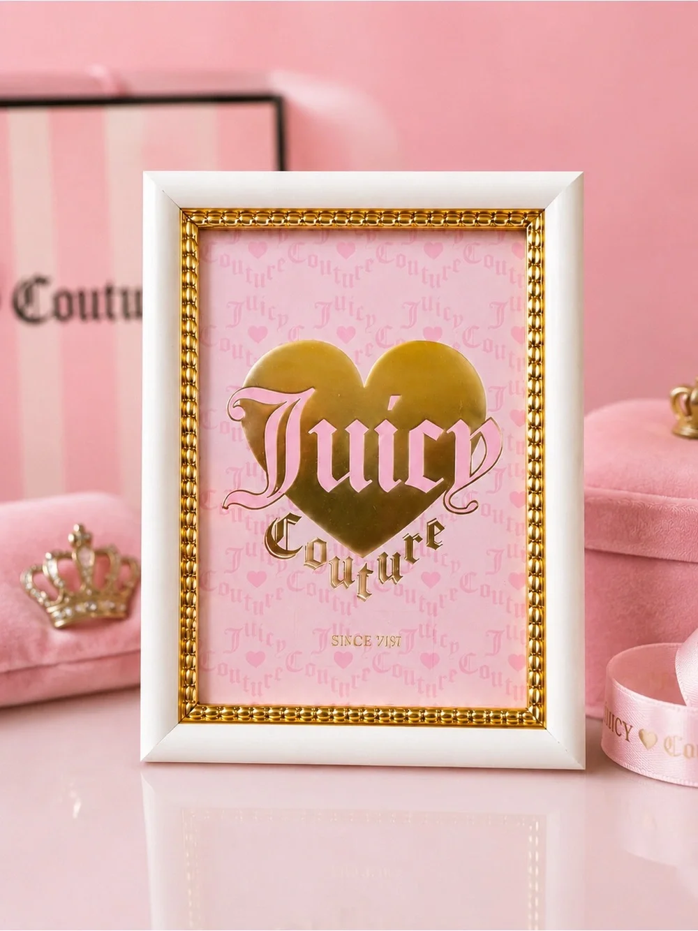 Juicy Couture Pink and Gold Heart Framed Art
